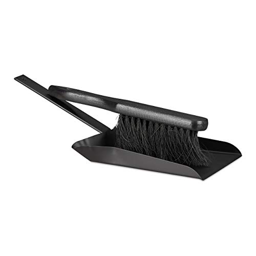 Relaxdays sweeping set, 37 cm, steel, sweeping set with hand brush, hand shovel with perforation, outdoor and indoor, black