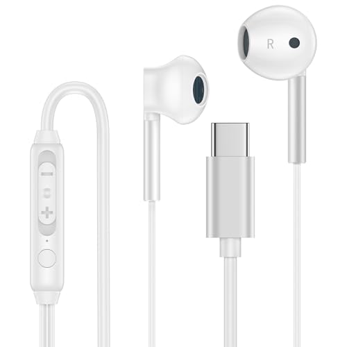 Type C Wired in-Ear Headphone for Goggle Pixel 9 Pro XL 8 7 Pro 9A 8A 7A 6A Galaxy S25 Ultra S24 FE S23 S22 S21,USB C Earbuds Wired with Built-in Microphone Stereo Headphones for iPhone 16 Pro 16e 15