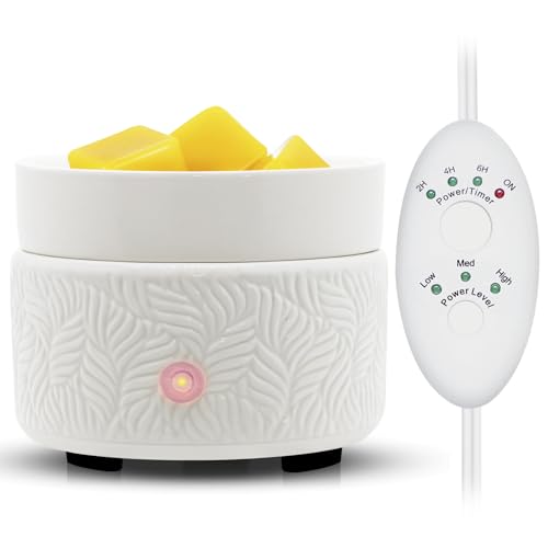 Candle Warmer & Burner - Ceramic Essential Oil 3-in-1 Wax Melter with Timer, Auto Shut Off for...