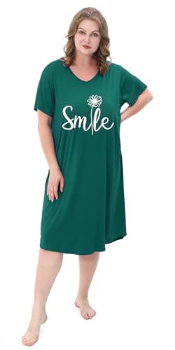 3 Pack Plus Size Nightgowns V Neck Nightshirts Short Sleeve Printed Sleepwear Soft Loungewear for Women3