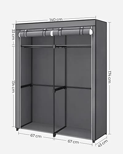 SONGMICS Aufbewahrungsschrank, tragbar, mit Aufhängestange, faltbar, Garderobe, Schlafzimmer, Arbeitszimmer, 140 x 43 x 174 cm, Grau RYG02GY