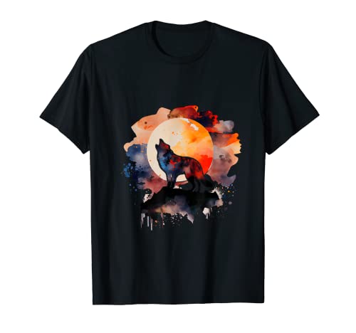 Wolf Howling at Moon - Acuarela Camiseta