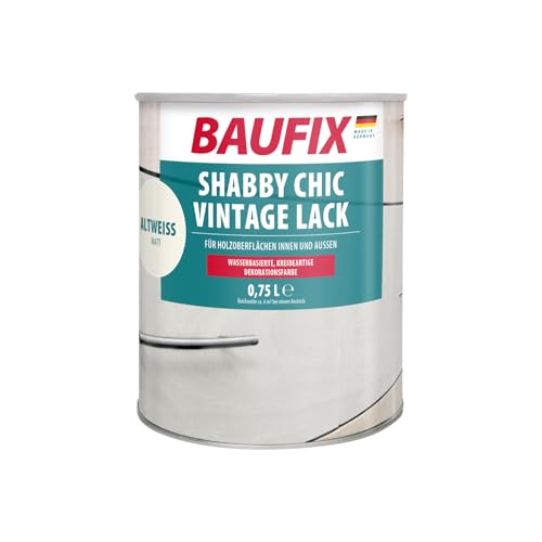 BAUFIX Shabby Chic Vintage Lack altweiss, matt, 0.75 Liter, Buntlack, kreideartige Farbe für Vintage Look Möbel, sehr gute Haftung und Deckkraft BAUFIX Shabby Chic Vintage Lack altweiss, matt, 0.75 Liter, Buntlack, kreideartige Farbe für Vintage Look Möbel, sehr gute Haftung und Deckkraft