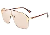 Picture of FEISEDY Classic Siamese One Piece Oversized Sunglasses Nice Rimless Stylish Retro Design for Women Men B2634, 03 Leopard-pink, 64millimeters
