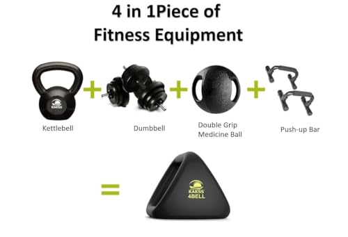 Image of Kakss 4BELL Multipurpose Gym Equipment 4-in-1 Dumbbell, Kettlebell, Push-Up Bar & Med Ball, Compact Home Workout Tool for Men & Women,(ONE PIECE) (8kg - 4Bell)