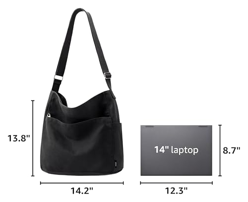 Image of KALIDI Canvas Tote Bag Zipper Large Crossbody Shoulder Bag Messenger Bag | Hobo Purse Cross Body Handbag for Women or Men Casual College Work Travel Daily Commuting Everyday