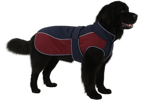 Flamingo Hundemantel Winter – Eisberg Dunkelblau & Bordeaux – 75cm – Polyester – wasserabweisend – reflektierende Streifen – Bauchriemen mit Klettverschluss – Geschirröffnung