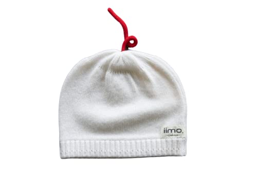 IIMO 100% Cashmere Baby Beanie - Soft, Cozy, Elastic and Comfortable Baby Hat for Baby Boys & Girls Age 10 Months to 3 Years (White)