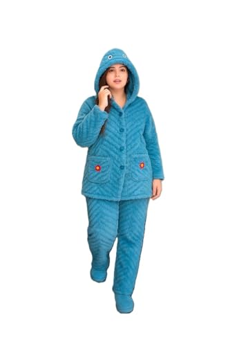 Image of Ukal Women's Wool Blend & Fleece Long Sleeve Pullover Hoodies Set Full Length Winter Nightwear Pajama and top Set Tracksuit Gym Suit Night Suit