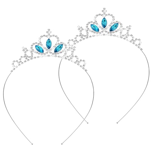 Mabor - 2 tiara de corona de princesa, diadema de diamantes de imitación plateados con cristal azul para boda, graduación, diadema ajustable para mujeres y niñas, S, Cristal, No es una piedra preciosa