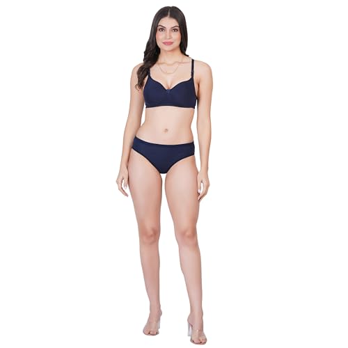 Image of Non Padded Bra Panty Set - Made of Pure Cotton Full Coverage Non Wired Seamless Pushup Soft Cup for T-Shirt Saree Dress Sports Garment for Daily Use Everyday