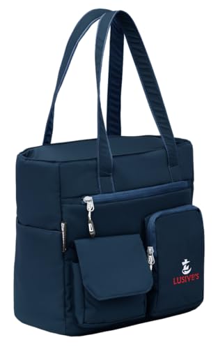 Image of Lusive's Double Pocket Handbag for Women: Stylish, Ideal Companion for Work, Travel, Polyester Material, Spacious 10-liter Capacity, 6 Pockets. (Black & Grey)