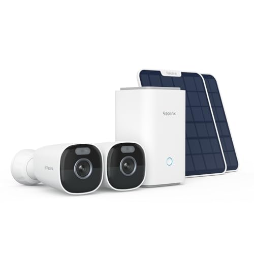 Reolink 4K Solar Überwachungskamera Set Aussen Akku mit Home Hub, Farbnachtsicht, 2.4/5GHz WLAN, Zentrale Verwaltung & Speicherung, Ohne ABO-Gebühren, Argus Eco Ultra 2-Kamera-Set, mit Solarpanel