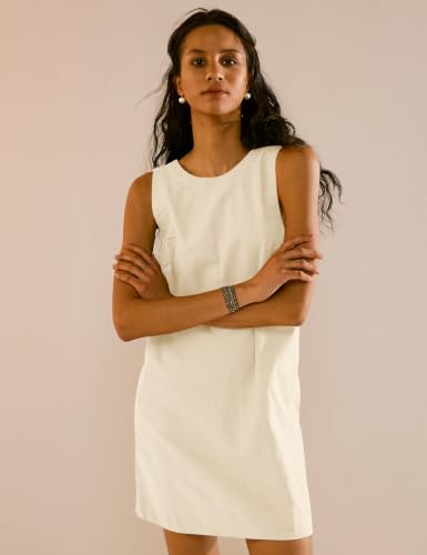 Image of VIUTIL Womens Summer Linen Mini Dress Boat Neck Low Back Sleeveless Tank Dresses with Pockets 2026 Vacation Outfits