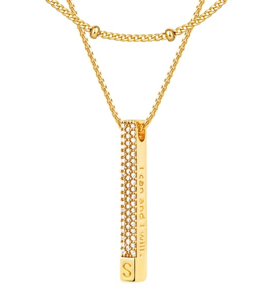 Jenosy Layering Kette Damen Kette mit Buchstaben Gold Personalisierte Kette mit Namen Zarte Halskette mit Stabanhänger für Damen 18K Vergoldete Namenskette Modeschmuck für Frauen und Mädchen