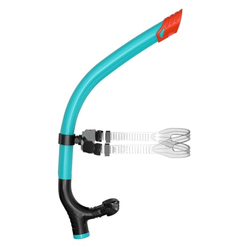 Eieenotee Snorkel Entrenamiento Natación con Boquilla Montaje Central y Válvula Purga Unidireccional para Entrenamiento Natación, para Jóvenes y Niños, Color Azul Lago.