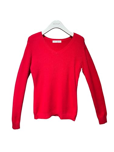 Beauty Women - Camiseta y jersey de mujer de viscosa ultrasuave con cuello en V o cuello redondo y cintura estrecha - Estilo básico y cómodo para cada día, Rojo V, L-XL