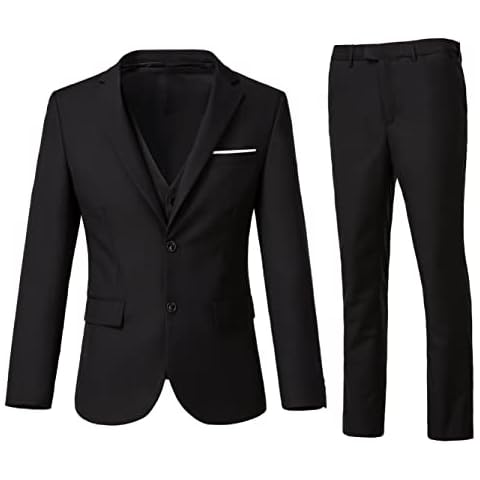 ZKHOECR Men Suits Slim Fit 3 Piece Black Business Wedding Suits Tuxedos Groomsmen Prom Blazer Jacket Vest Pants Men Suit Set XXL Cover