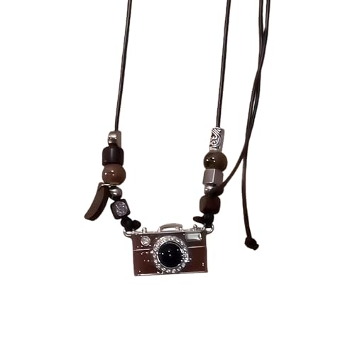 Beimus - Beimus Collier avec pendentif d'appareil photo vintage marron - Chaîne réglable pour les amateurs de photographie - Bijoux tendance - Cadeau vintage