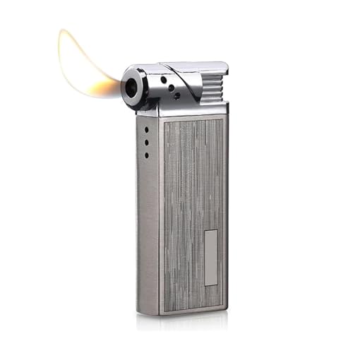 TUVovosd Mechero de butano recargable con llama suave, tapa plegable retro, reutilizable, adecuado para camping al aire libre (butano no incluido) (plata)