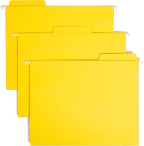 Image of Smead FasTab Hanging File Folder, 1 /3-Cut Built-in Tab, Letter Size, Yellow, 20 Count (64097) (Pack of 10)