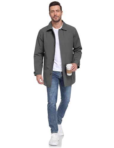 Image of Little Donkey Andy Men's Waterproof Mid-Length Trench Coat, Lightweight Long Rain Coat, Single Breasted Overcoat