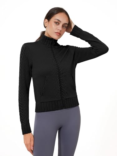 Image of Women's Cardigan Jackets Cropped Lightweight Fall Open Front, Long Sleeve Knit Zip Up Sportswear Slim Fit Workout Tops