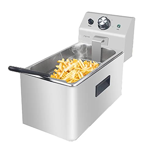 HMASNSEIY Freidora eléctrica de Acero Inoxidable de 4/6 l, freidora Profesional de encimera, Tanque Individual con Cesta y Tapa, para Uso Comercial y doméstico.
