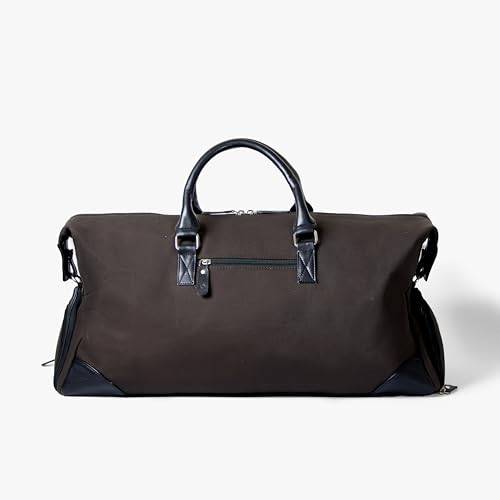 Image of Bellblock Travel Duffle Bags for Men /Women /Family /Vacation /Luggage | Spacious Interior, Separate Side Pockets for Shoes etc | Cotton Canvas | Mocha Black