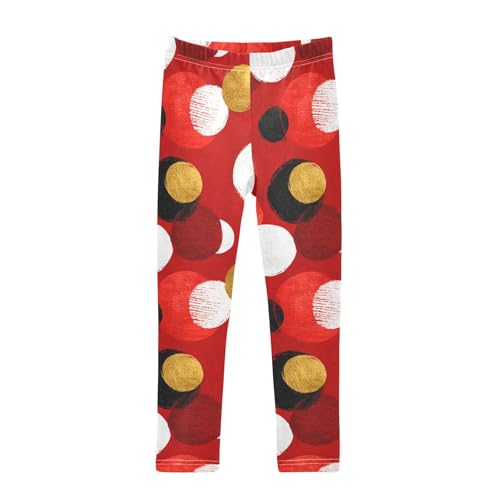 KLL Polka White Dots on Red Background Little Girls Active Leggings Stretch Full Length Athleisure Pants Gym