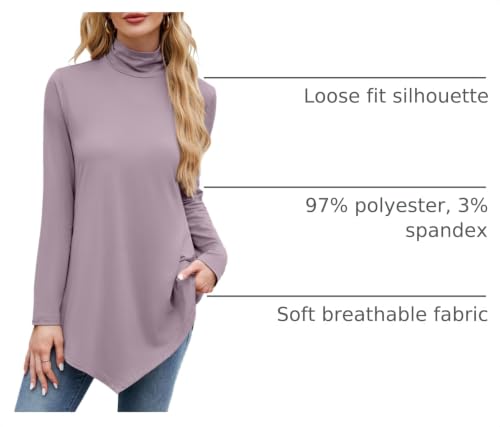 Image of JUSTFASHIONNOW Turtle Neck Shirts for Women Long Sleeve Fall Tunic Tops