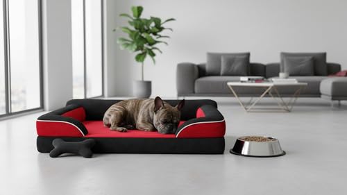 Image of Cutepups Red and Black Orthopedic Dog Bed Medium Size (M) - Soft Plush Washable Bed for Medium Dogs