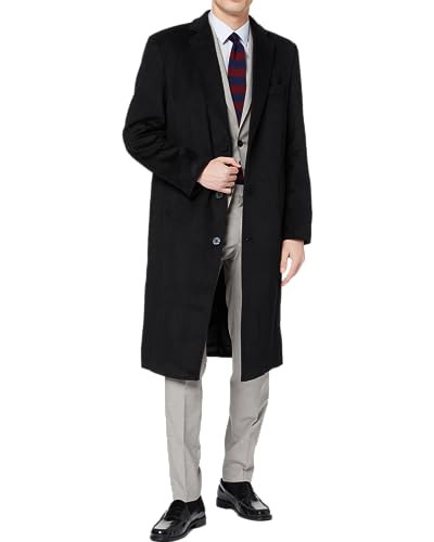 Image of Mens Black Wool Winter Overcoat - Cashmere Blend Long Topcoat Jacket, Classic 3-Button Dress Coat