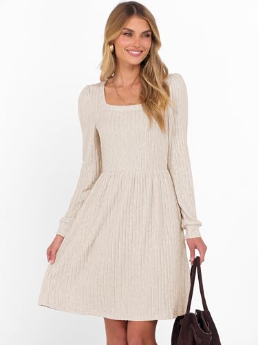 ANRABESS Women's Square Neck Long Sleeve Fall Dress Casual Ribbed Knit Soft 2025 Trendy Short Sweater Dresses with Pockets4
