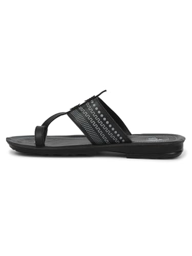 Image of Liberty A-HA Black & Tan Flip-Flops for Men - PU Slip-On Comfort