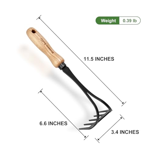 Rastrillo de mano de acero inoxidable con mango de madera miniatura 2