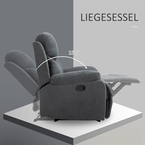HOMCOM Relaxsessel Einzelsofa Liege 150° neigbarer Fernsehsessel Liegesessel TV-Sessel mit Schlaffunktion für Wohnzimmer Leinen Dunkelgrau 93 x 88 x 102 cm – Bild 5