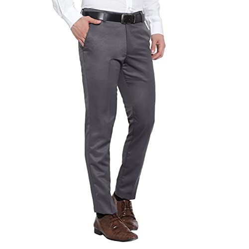 Image of The PS Men's Formal Regular Fit Cotton Blend Black, Dark Grey Combo Trouser (Pack of 2)