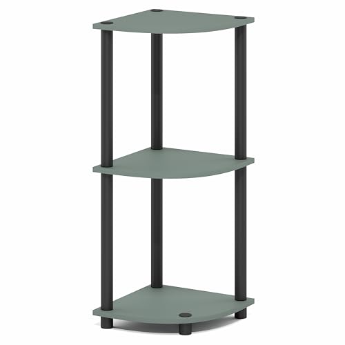 Image of Furinno Turn-N-Tube Toolless Assembly 3-Tier Storage Shelves, Sage Green | Green Corner Shelf, Open Storage Book Shelf, for Organization and Storage, Living Room, Home Office, Bedroom