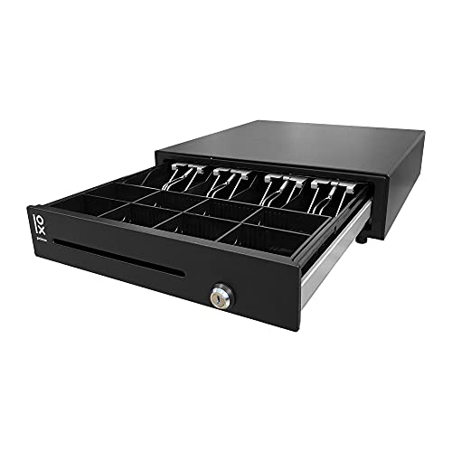 Primux Cajón portamonedas ioxCash | 41 x 41 cm | 4 compartimentos para billetes y 8 para monedas | Cerradura de 3 posiciones con llave | Interfaz RJ