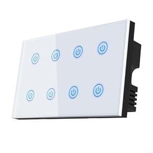 Wifi Lichtschalter mit Energie, Touch-Panel-Wandschalter, gehärtetes Glas, Sprachsteuerung für Alexa, Fernbedienung mit App Controller mit Timer (weiß)