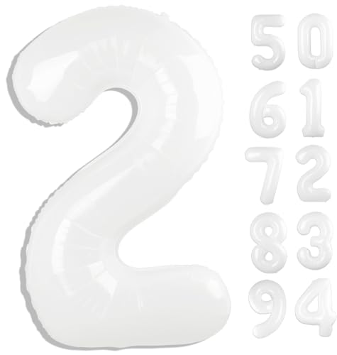 Image of White 2 Balloon, Translucent Number Balloons 40 Inch, 2nd Balloon Number Birthday Decorations, Second Two Birthday Party Supplies, Number 2 Balloon