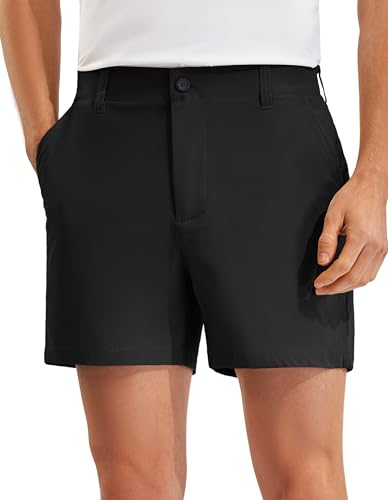 PULI Golf Shorts Men Relaxed Fit Stretch Dress Lightweight Casual Waterproof Travel Quick Dry Flat Front Shorts Black 34W5L