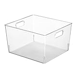 mDesign Plastic Storage Container Bin with Carrying Handles for Home Office, Filing Cabinets, Shelves - Organizer for School Supplies, Pens, Pencils, Notepads, Staplers, Envelopes, 8 Pack - Clear