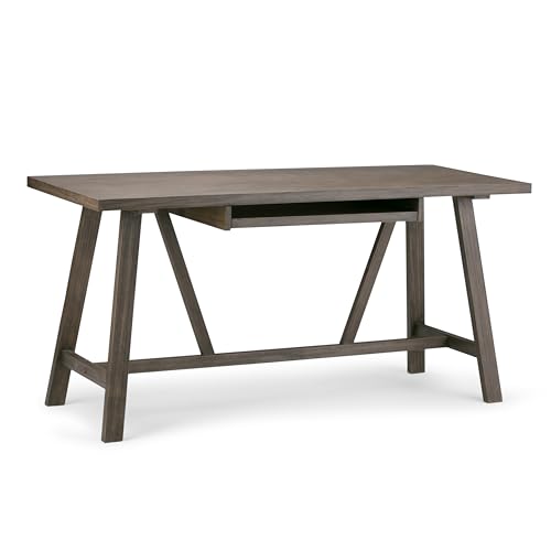 SIMPLIHOME Dylan SOLID WOOD Industrial 60 inch Wide Writing Office Desk in Driftwood for the Office Desk, Writing Table, Workstation and Study Table