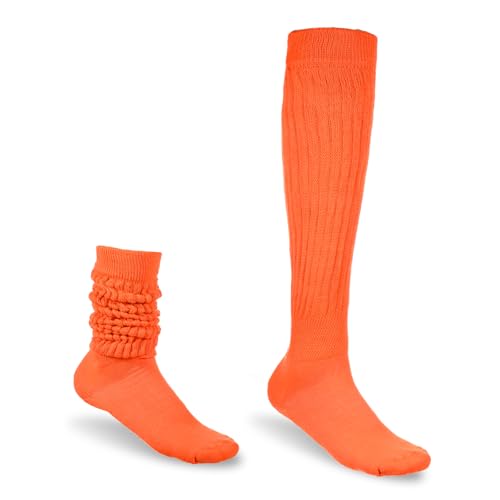 AOZUO Calcetines holgados para mujer, calcetines largos hasta la rodilla, calcetines largos de punto suave, calcetines de neón de los años 80 y 90 para mujer, Naranja, 10