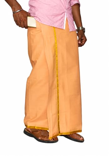 Image of PRAKASAM COTTON Welcro Pocket Dhoti | Jari Border Readymade Cotton Dhoti for Men