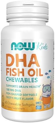 NOW Foods Supplements, DHA Kids 100 mg, Supports Brain Health*, Fruit Flavor, 60 Chewable Softgels, packaging may vary