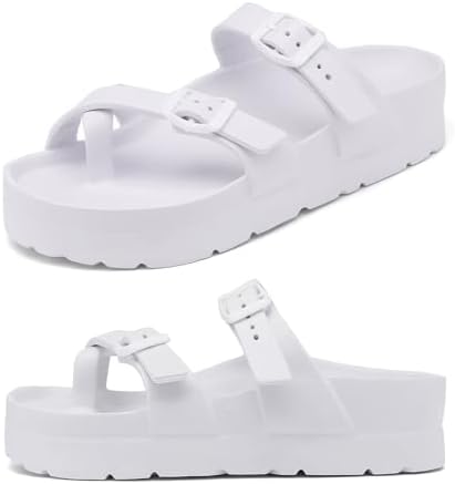 Haifago Women's Platform Sandals with Arch Support, Summer Beach Slides Adjustable Buckle Comfortable Lightweight EVA Slip on Slide
