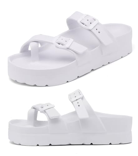 Image of Haifago Women's Platform Sandals with Arch Support, Summer Beach Slides Adjustable Buckle Comfortable Lightweight EVA Slip on Slide